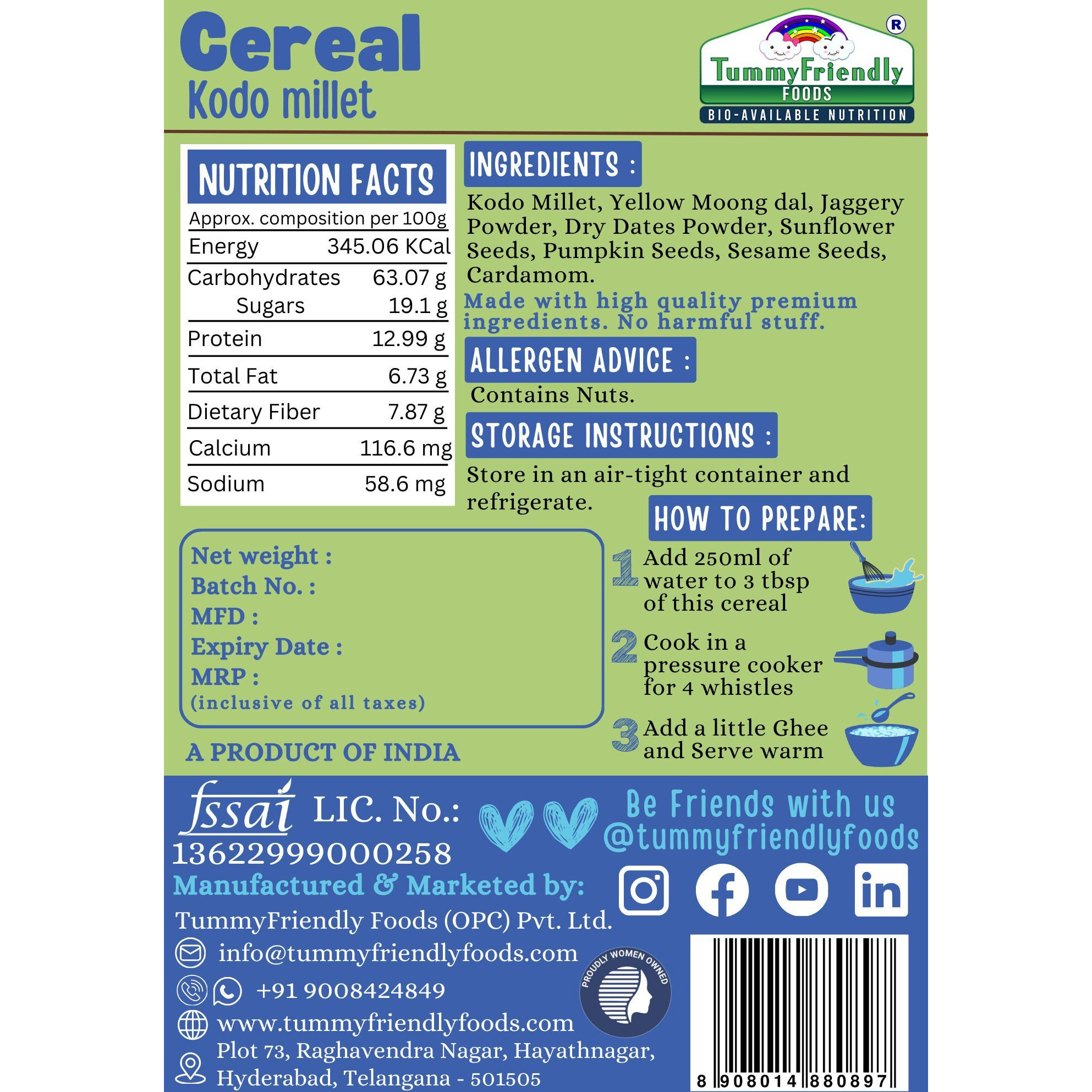 TummyFriendly Foods Tummy Friendly Foods Kodo Millet (Each pack 100g) Cereal (200 g, Pack of 2, 12+ Months)