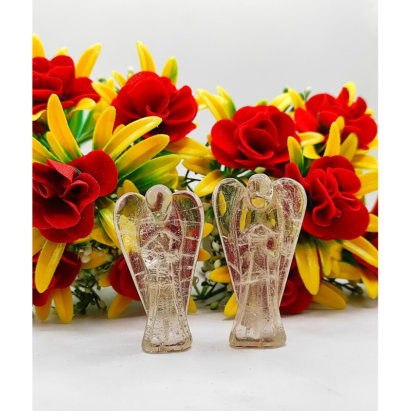 Crystal Quartz Carved Yellow Jade Gemstone Peace Angel Pocket Guardian Angel healing Statue 2 Inch