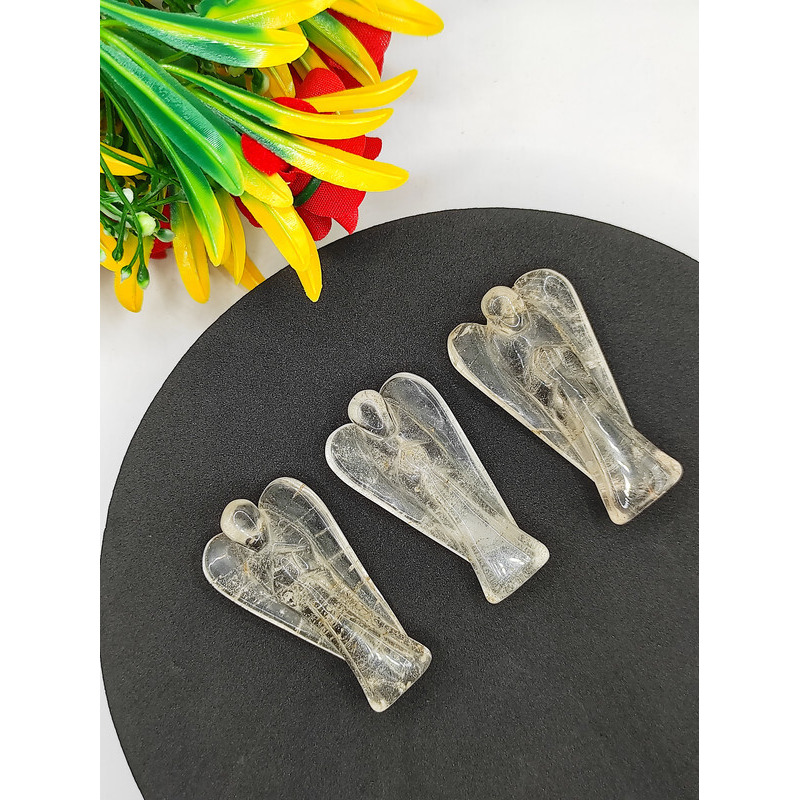 Crystal Quartz Carved Yellow Jade Gemstone Peace Angel Pocket Guardian Angel healing Statue 2 Inch