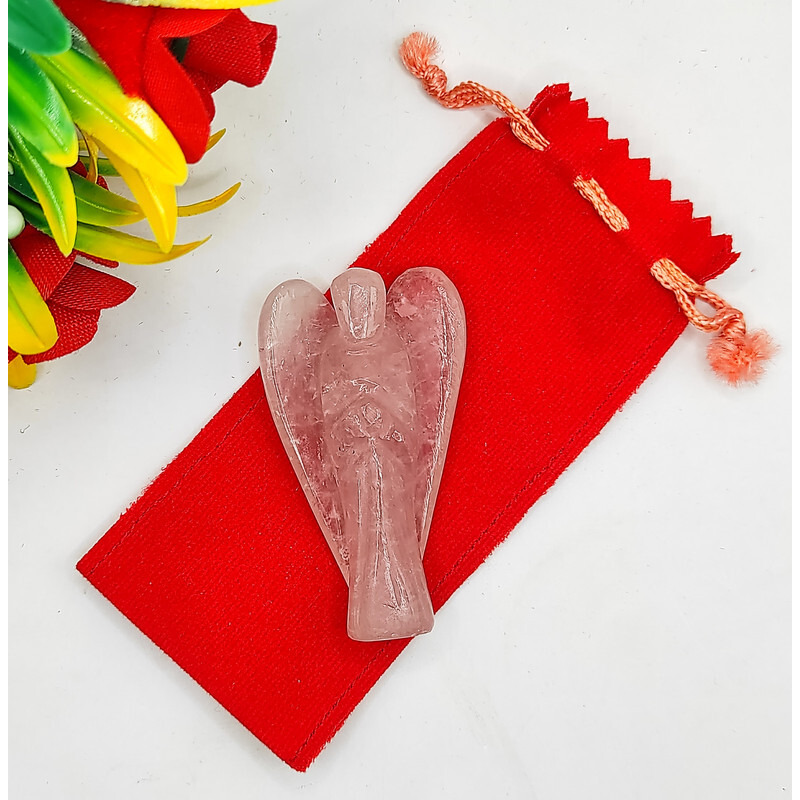 Pink Rose Carved Yellow Jade Gemstone Peace Angel Pocket Guardian Angel healing Statue 2 Inch