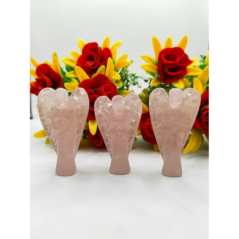 Pink Rose Carved Yellow Jade Gemstone Peace Angel Pocket Guardian Angel healing Statue 2 Inch