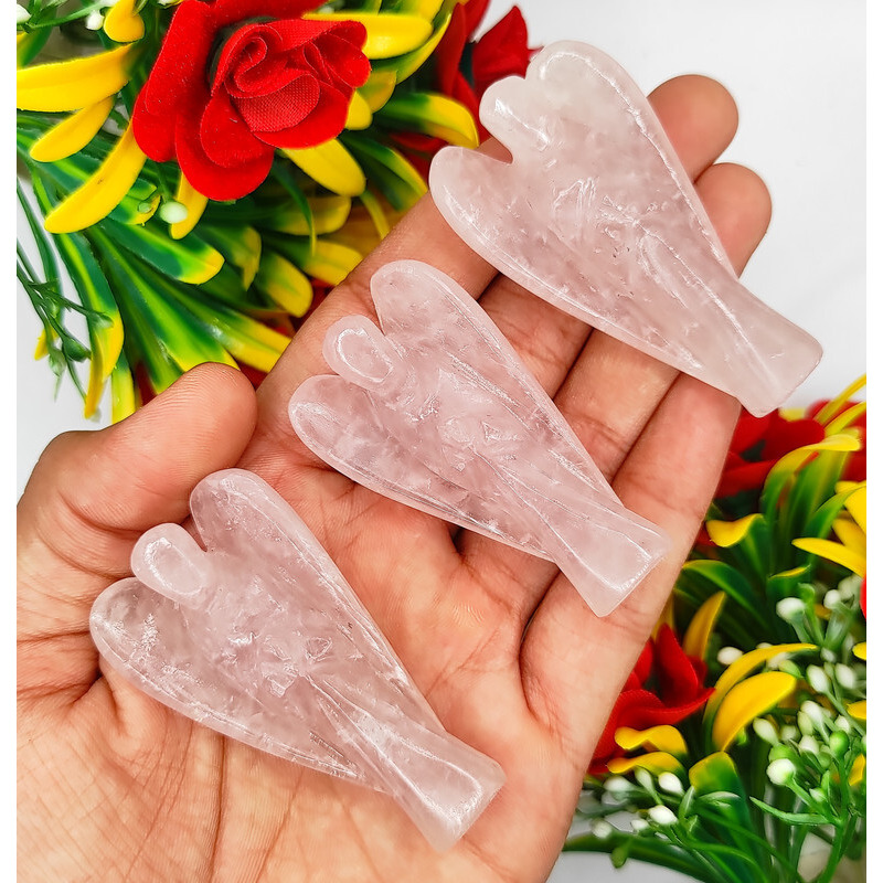 Pink Rose Carved Yellow Jade Gemstone Peace Angel Pocket Guardian Angel healing Statue 2 Inch