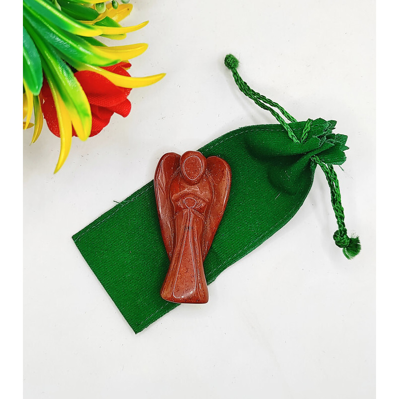 Red Jasper Carved Yellow Jade Gemstone Peace Angel Pocket Guardian Angel healing Statue 2 Inch