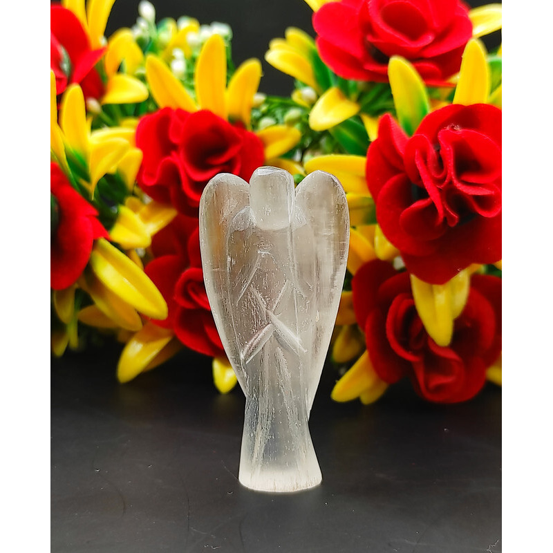 Selenite Carved Yellow Jade Gemstone Peace Angel Pocket Guardian Angel healing Statue 2 Inch