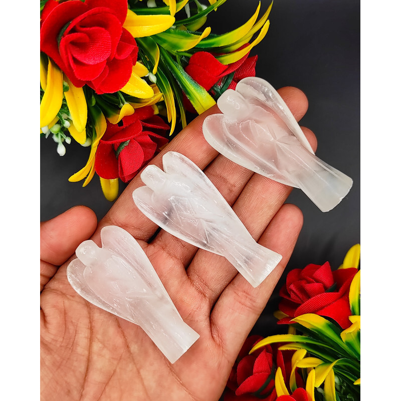 Selenite Carved Yellow Jade Gemstone Peace Angel Pocket Guardian Angel healing Statue 2 Inch