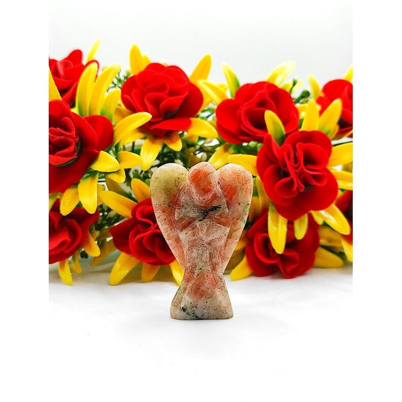 Sunstone Carved Yellow Jade Gemstone Peace Angel Pocket Guardian Angel healing Statue 2 Inch