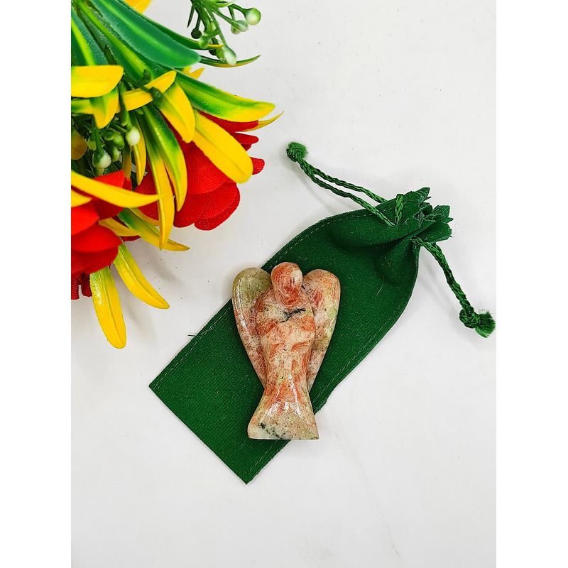 Sunstone Carved Yellow Jade Gemstone Peace Angel Pocket Guardian Angel healing Statue 2 Inch