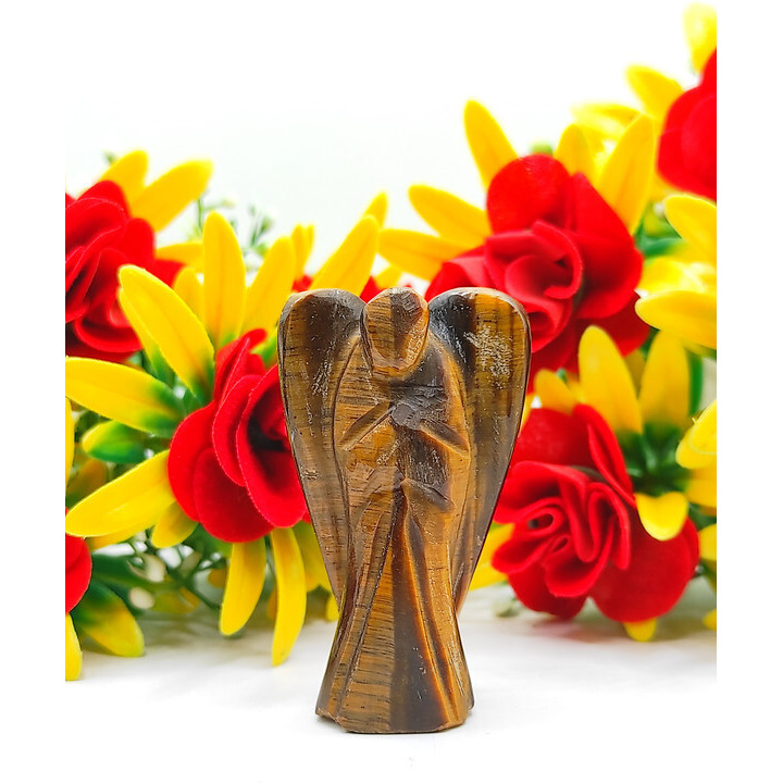 Tiger Eye Carved Yellow Jade Gemstone Peace Angel Pocket Guardian Angel healing Statue 2 Inch
