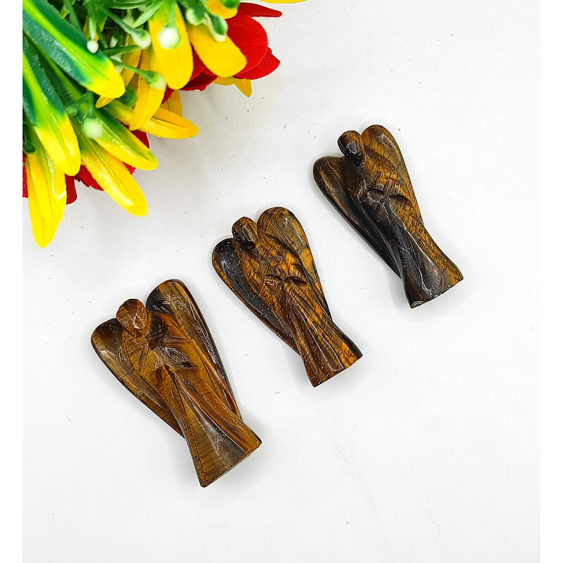 Tiger Eye Carved Yellow Jade Gemstone Peace Angel Pocket Guardian Angel healing Statue 2 Inch