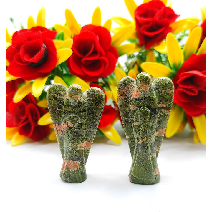 Seven Chakra Carved Yellow Jade Gemstone Peace Angel Pocket Guardian Angel healing Statue 2 Inch