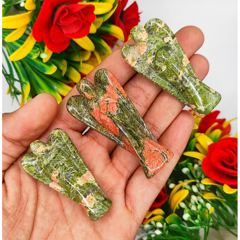 Seven Chakra Carved Yellow Jade Gemstone Peace Angel Pocket Guardian Angel healing Statue 2 Inch