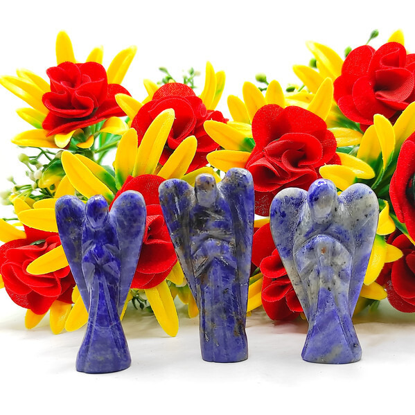 Sodalite Carved Yellow Jade Gemstone Peace Angel Pocket Guardian Angel healing Statue 2 Inch