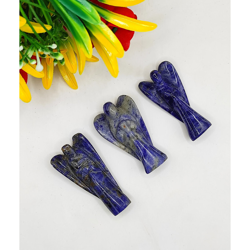 Sodalite Carved Yellow Jade Gemstone Peace Angel Pocket Guardian Angel healing Statue 2 Inch
