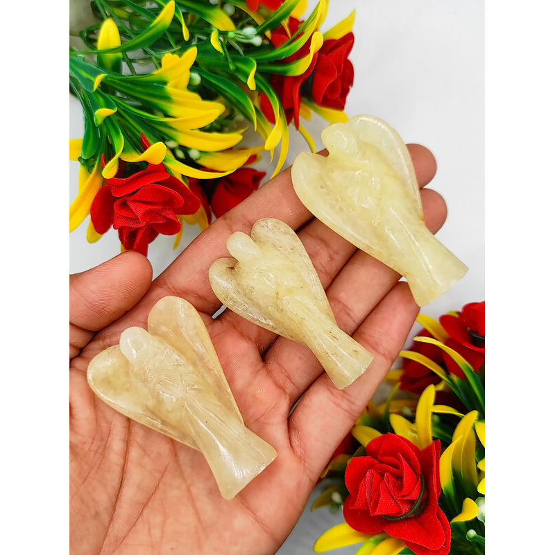 Yellow Aventurine Carved Yellow Jade Gemstone Peace Angel Pocket Guardian Angel healing Statue 2 Inch