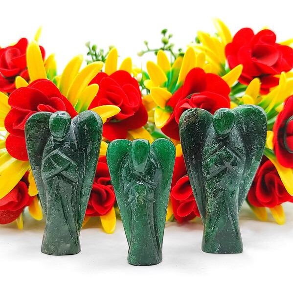Green Jade Carved Yellow Jade Gemstone Peace Angel Pocket Guardian Angel healing Statue 2 Inch