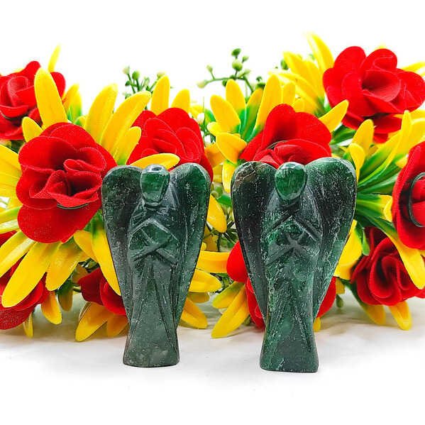 Green Jade Carved Yellow Jade Gemstone Peace Angel Pocket Guardian Angel healing Statue 2 Inch