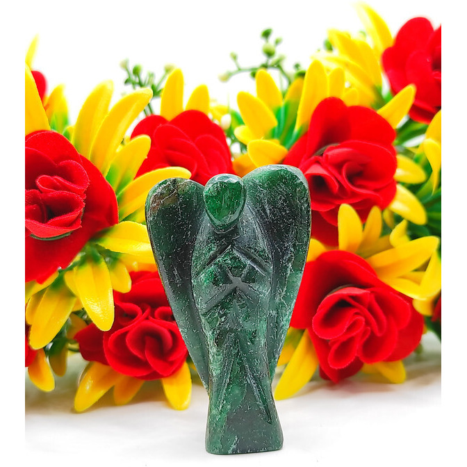 Green Jade Carved Yellow Jade Gemstone Peace Angel Pocket Guardian Angel healing Statue 2 Inch