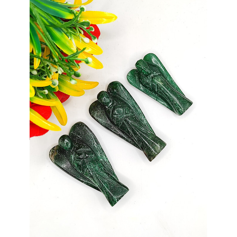 Green Jade Carved Yellow Jade Gemstone Peace Angel Pocket Guardian Angel healing Statue 2 Inch