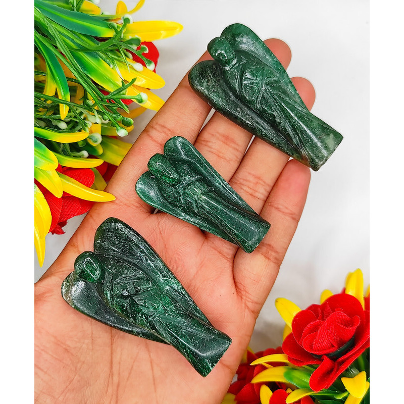 Green Jade Carved Yellow Jade Gemstone Peace Angel Pocket Guardian Angel healing Statue 2 Inch