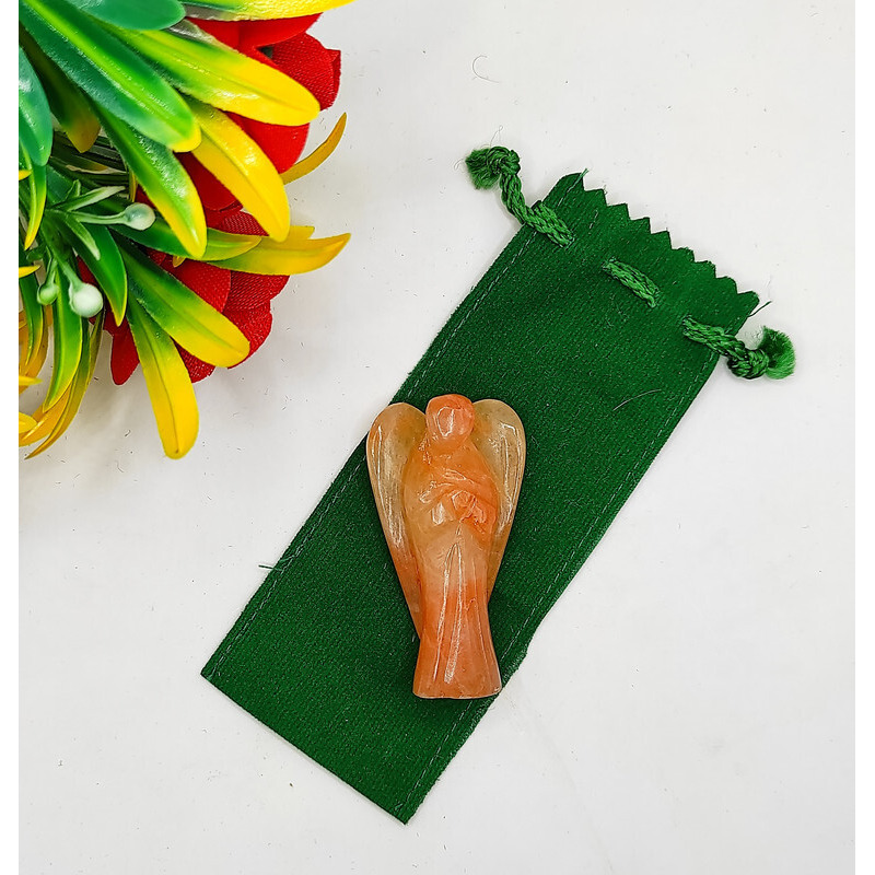 Red Aventurine Carved Yellow Jade Gemstone Peace Angel Pocket Guardian Angel healing Statue 2 Inch