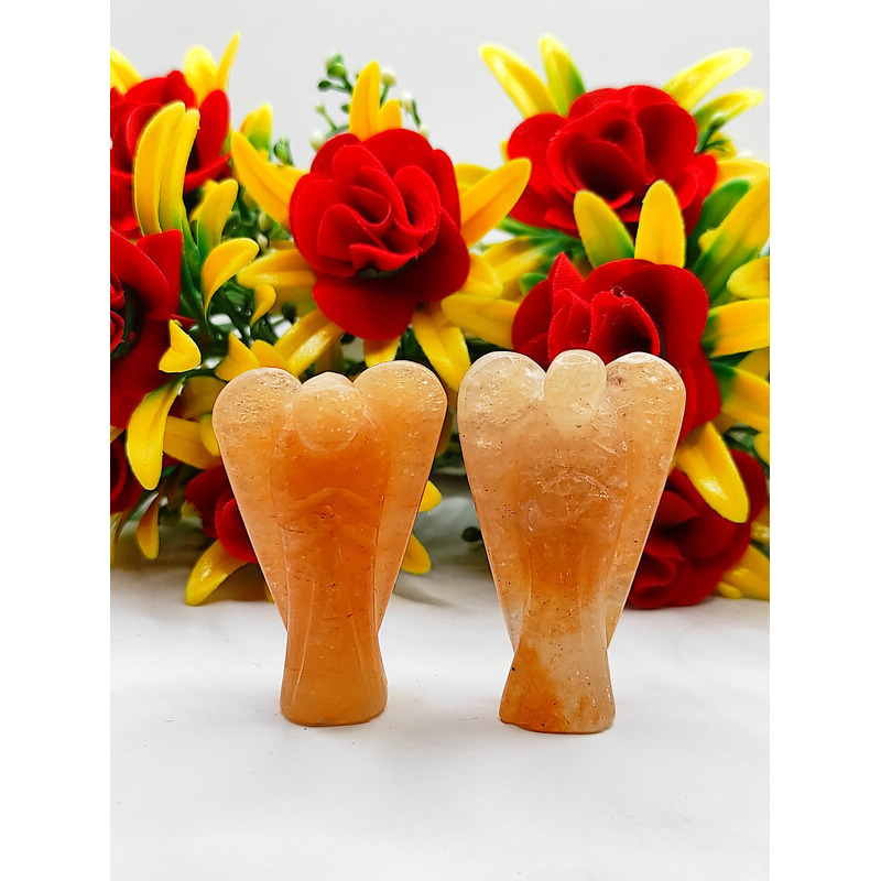 Red Aventurine Carved Yellow Jade Gemstone Peace Angel Pocket Guardian Angel healing Statue 2 Inch