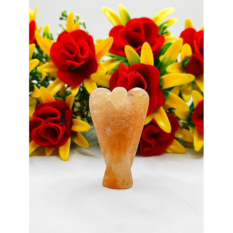 Red Aventurine Carved Yellow Jade Gemstone Peace Angel Pocket Guardian Angel healing Statue 2 Inch