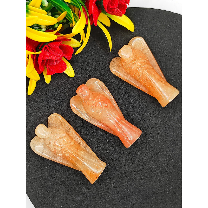 Red Aventurine Carved Yellow Jade Gemstone Peace Angel Pocket Guardian Angel healing Statue 2 Inch