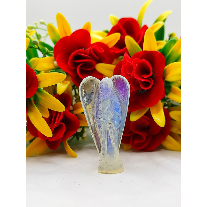 Opalite Carved Yellow Jade Gemstone Peace Angel Pocket Guardian Angel healing Statue 2 Inch