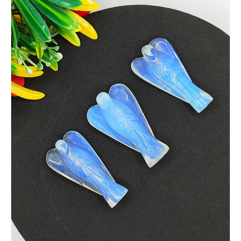 Opalite Carved Yellow Jade Gemstone Peace Angel Pocket Guardian Angel healing Statue 2 Inch