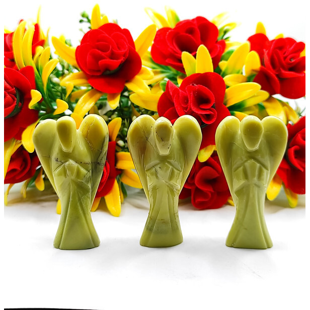 Serpentine Carved Yellow Jade Gemstone Peace Angel Pocket Guardian Angel healing Statue 2 Inch