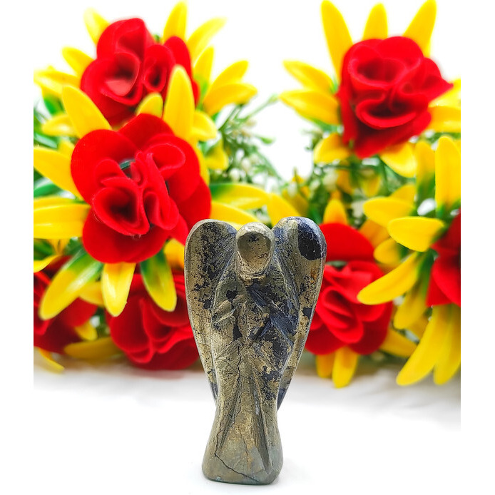 Pyrite Carved Yellow Jade Gemstone Peace Angel Pocket Guardian Angel healing Statue 2 Inch