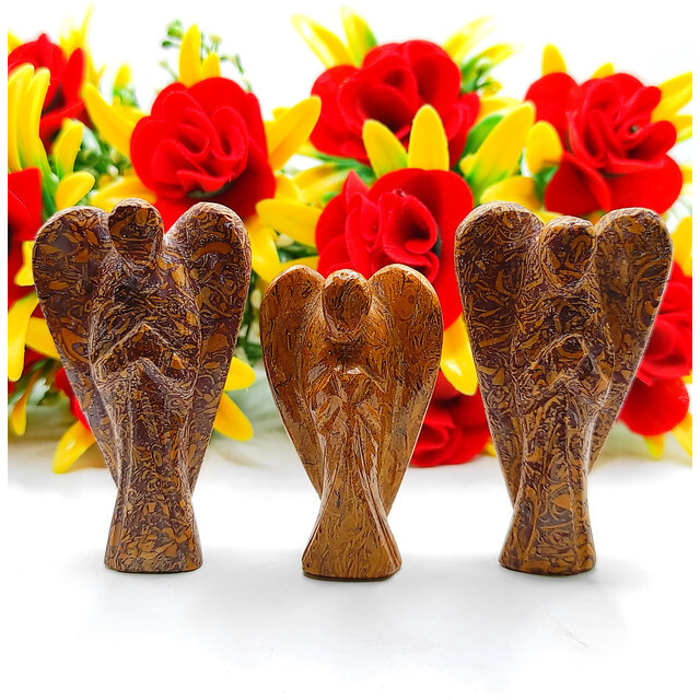 Caligraphy Carved Yellow Jade Gemstone Peace Angel Pocket Guardian Angel healing Statue 2 Inch