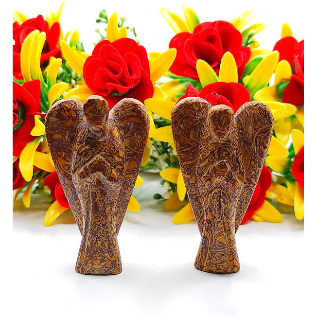 Caligraphy Carved Yellow Jade Gemstone Peace Angel Pocket Guardian Angel healing Statue 2 Inch