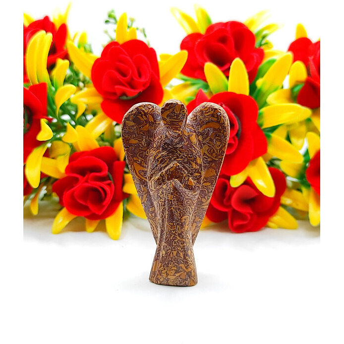 Caligraphy Carved Yellow Jade Gemstone Peace Angel Pocket Guardian Angel healing Statue 2 Inch
