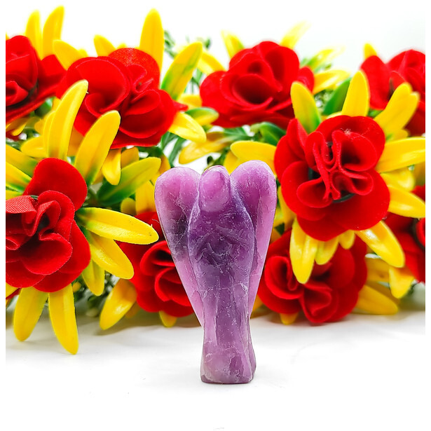 Lepidolite Carved Yellow Jade Gemstone Peace Angel Pocket Guardian Angel healing Statue 2 Inch