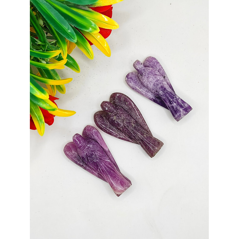 Lepidolite Carved Yellow Jade Gemstone Peace Angel Pocket Guardian Angel healing Statue 2 Inch