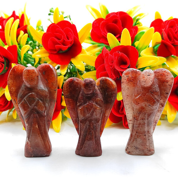 Orange Aventurine Carved Yellow Jade Gemstone Peace Angel Pocket Guardian Angel healing Statue 2 Inch