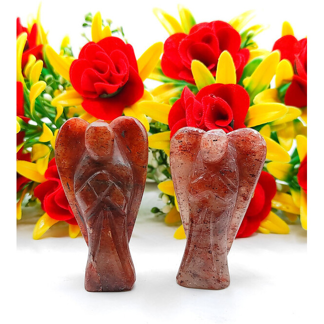 Orange Aventurine Carved Yellow Jade Gemstone Peace Angel Pocket Guardian Angel healing Statue 2 Inch