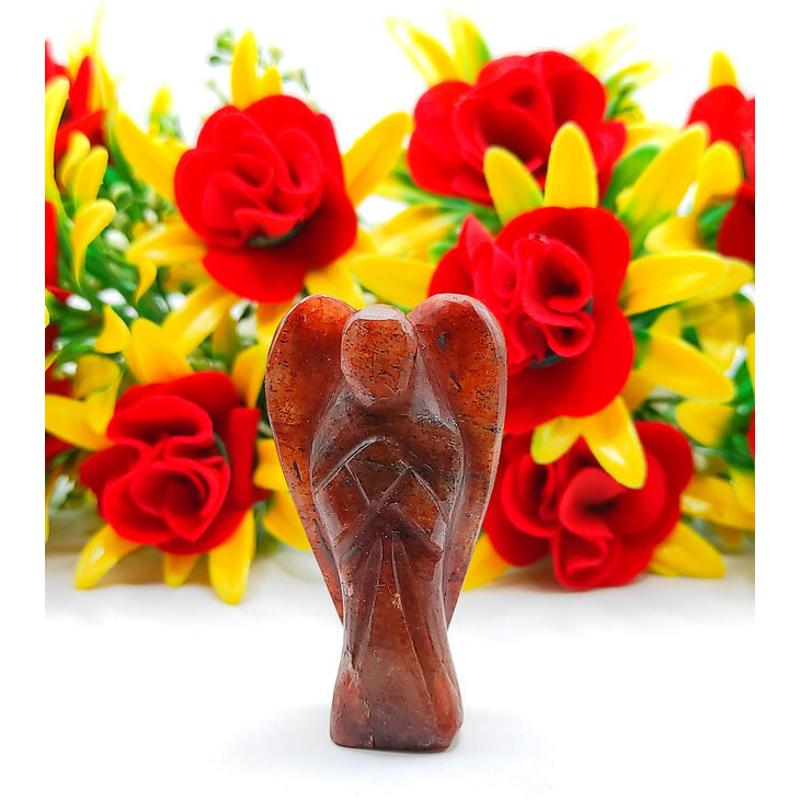 Orange Aventurine Carved Yellow Jade Gemstone Peace Angel Pocket Guardian Angel healing Statue 2 Inch