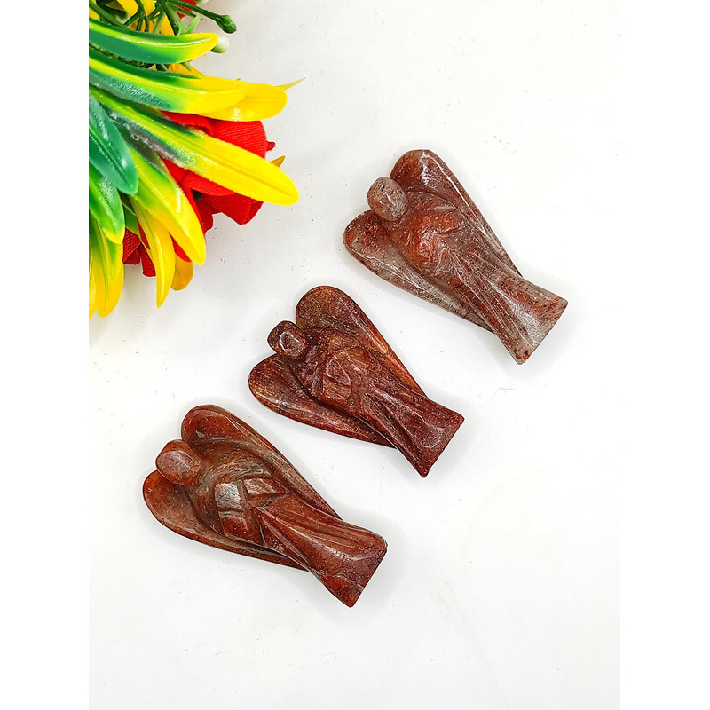 Orange Aventurine Carved Yellow Jade Gemstone Peace Angel Pocket Guardian Angel healing Statue 2 Inch