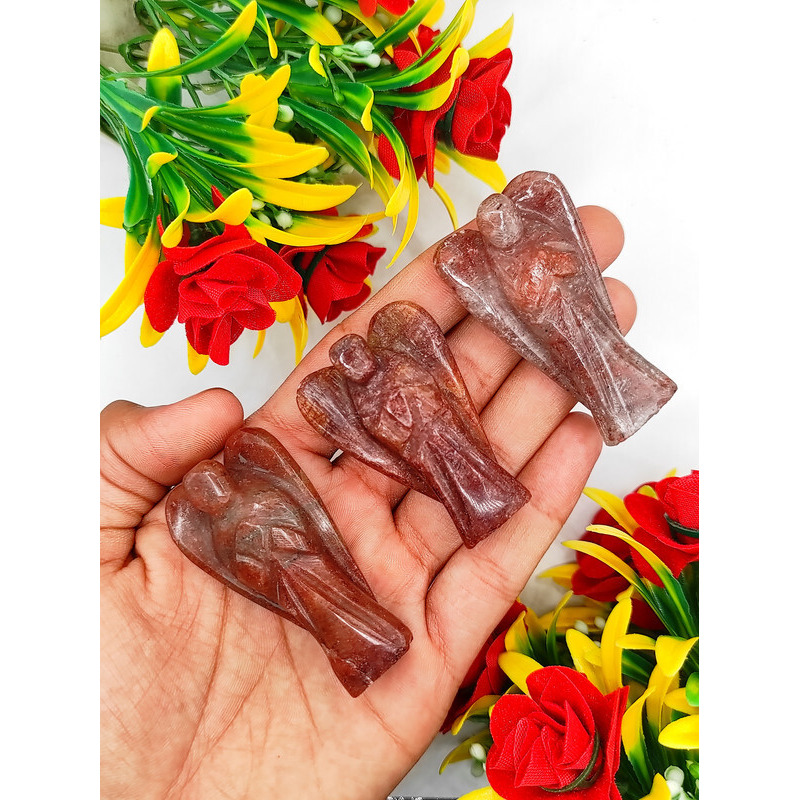 Orange Aventurine Carved Yellow Jade Gemstone Peace Angel Pocket Guardian Angel healing Statue 2 Inch