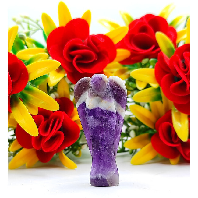 Amethyst Carved Yellow Jade Gemstone Peace Angel Pocket Guardian Angel healing Statue 2 Inch