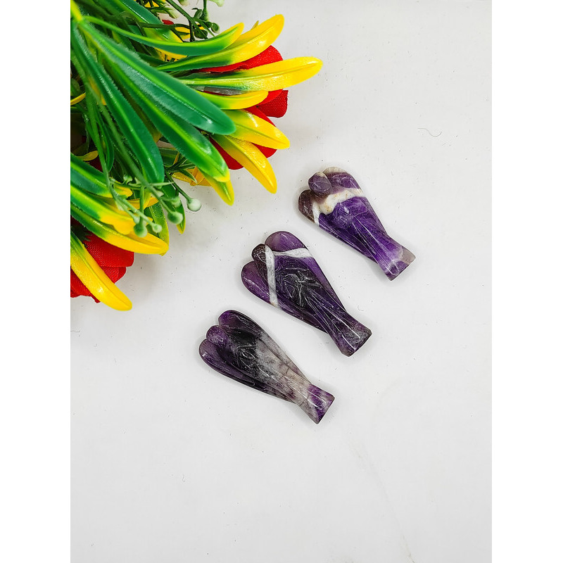 Amethyst Carved Yellow Jade Gemstone Peace Angel Pocket Guardian Angel healing Statue 2 Inch