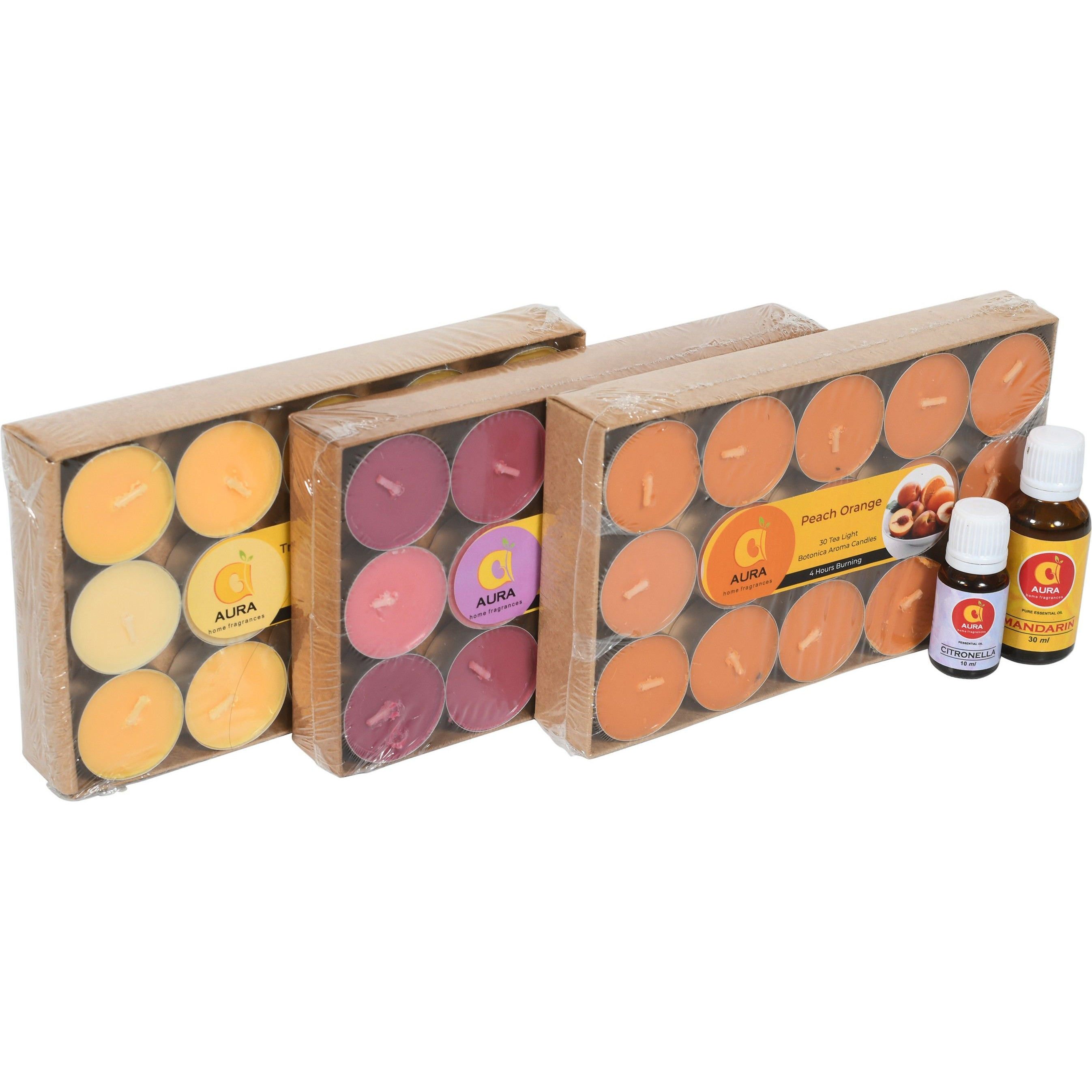 Aura Home Fragrances AURA Botanica Natural Fragranced Tea Light Candle Smokeless Colored Soy Wax Candle (White, Pack of 1)