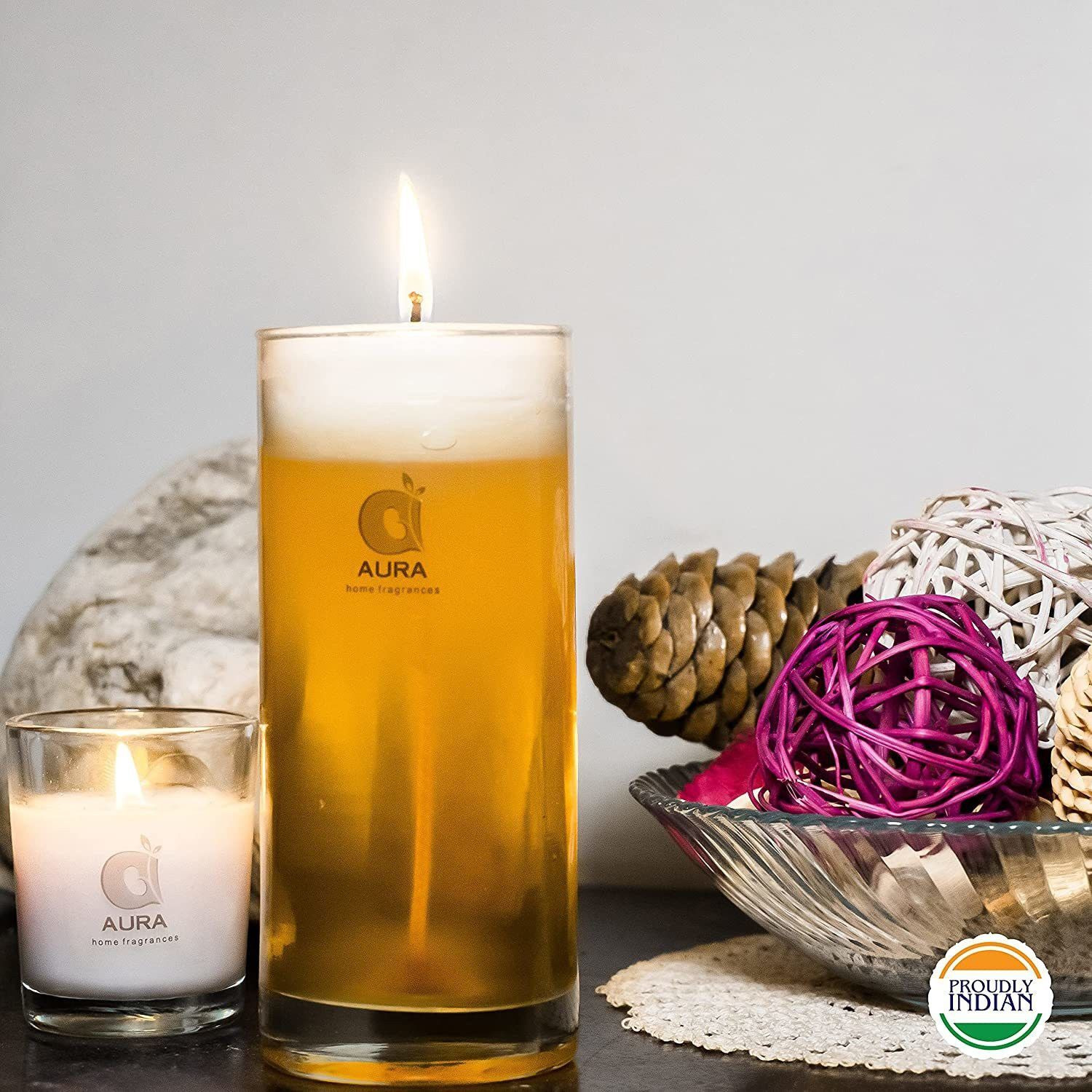 Aura Home Fragrances Scented Gel Wax Glass Candles Burn Time 90 to100 Hours Pack Candle (Yellow, Pack of 1)