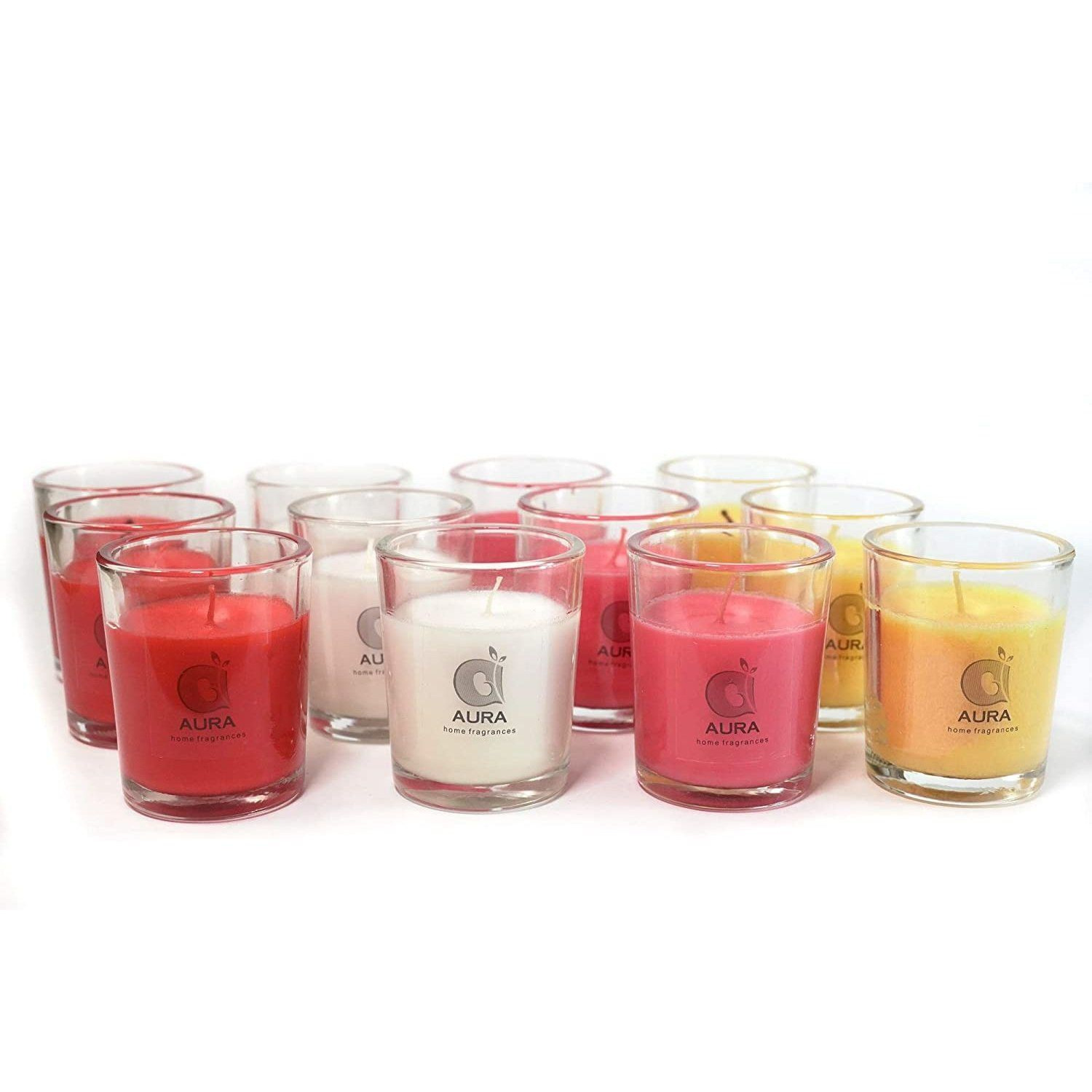 Aura Home Fragrances Unscented Shot Glass Candles Burn Time - 15-16 Hours Pack of Candle (Multicolor, Pack of 1)