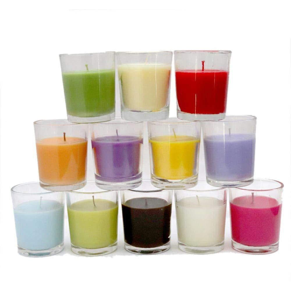 Aura Home Fragrances Aromatic Short Glass Candle 15-16 Hours Burn Time Pack of 12 Candle (Multicolor, Pack of 1)