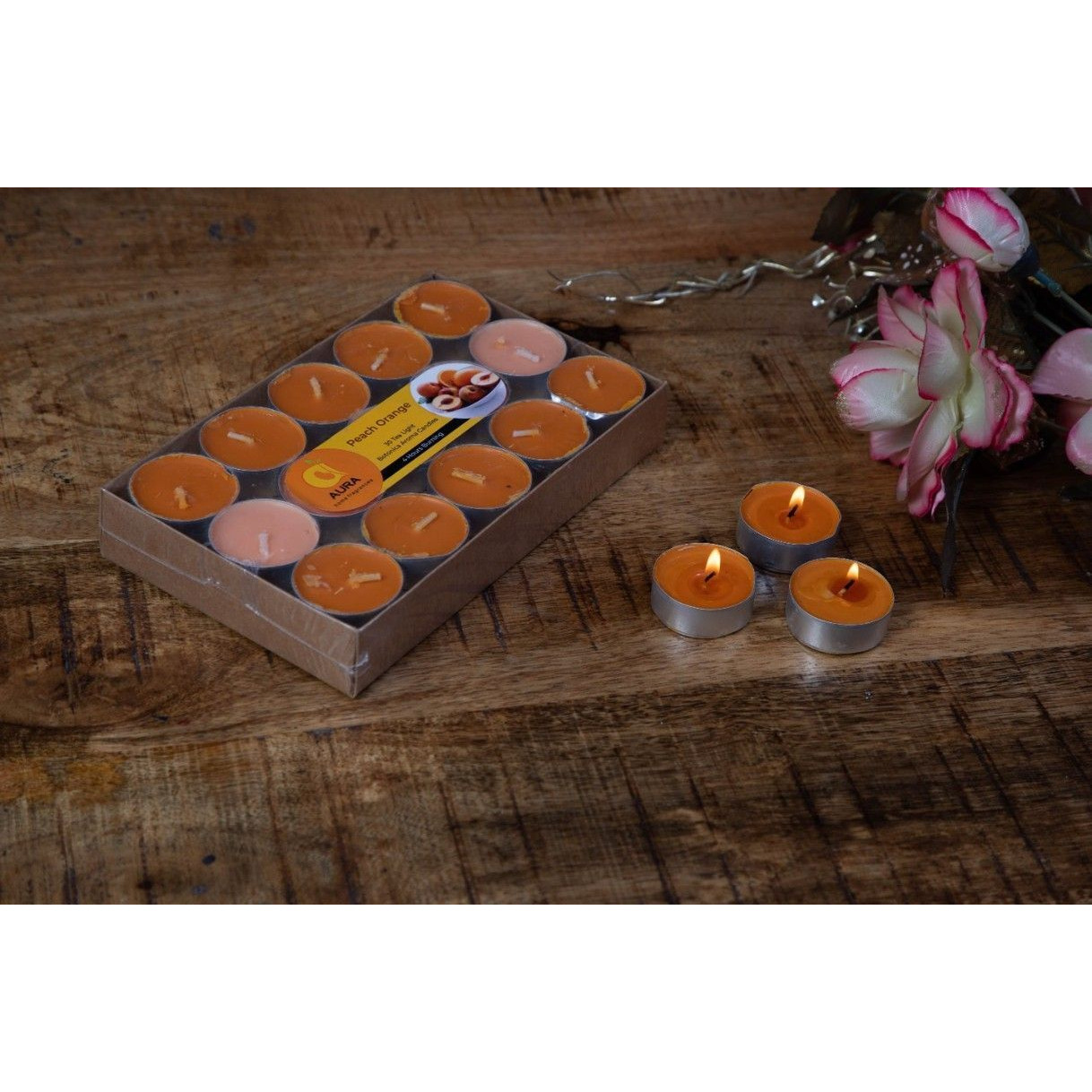 Aura Home Fragrances Wax Scented Tealight Candles Set,30 Pcs Peach Orange Botonica Aroma Candles Candle (Orange, Pack of 30)
