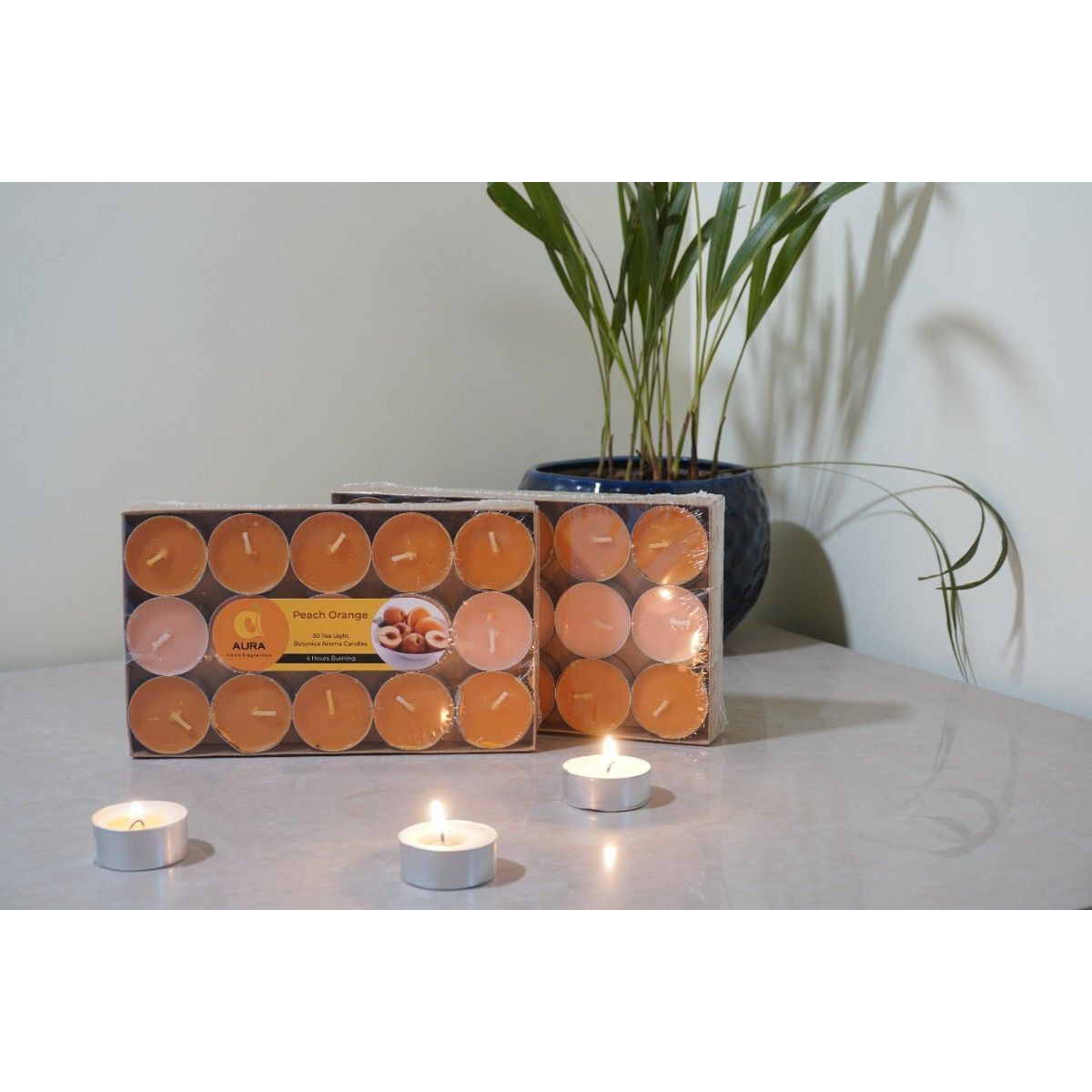 Aura Home Fragrances Wax Scented Tealight Candles Set,30 Pcs Peach Orange Botonica Aroma Candles Candle (Orange, Pack of 30)