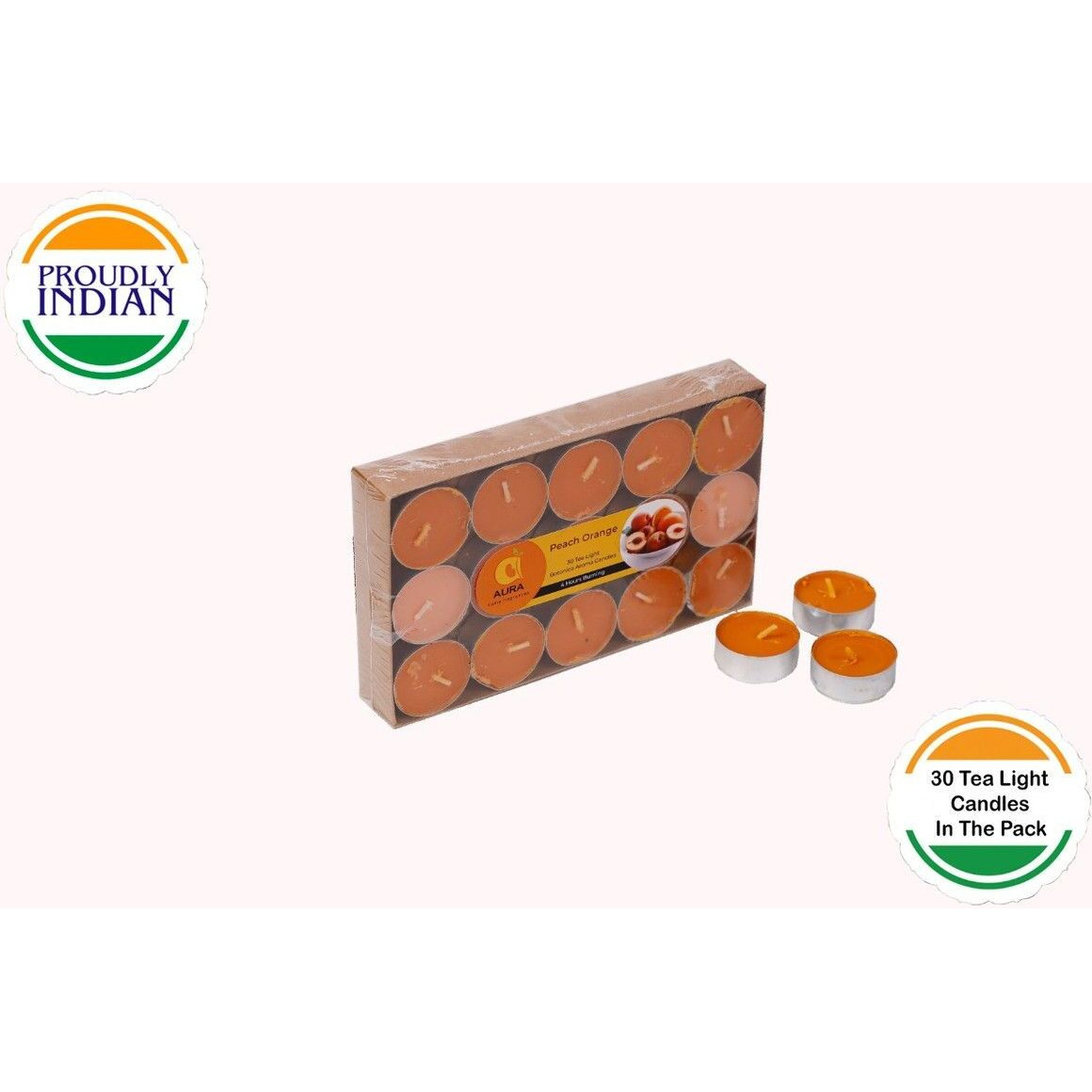 Aura Home Fragrances Wax Scented Tealight Candles Set,30 Pcs Peach Orange Botonica Aroma Candles Candle (Orange, Pack of 30)